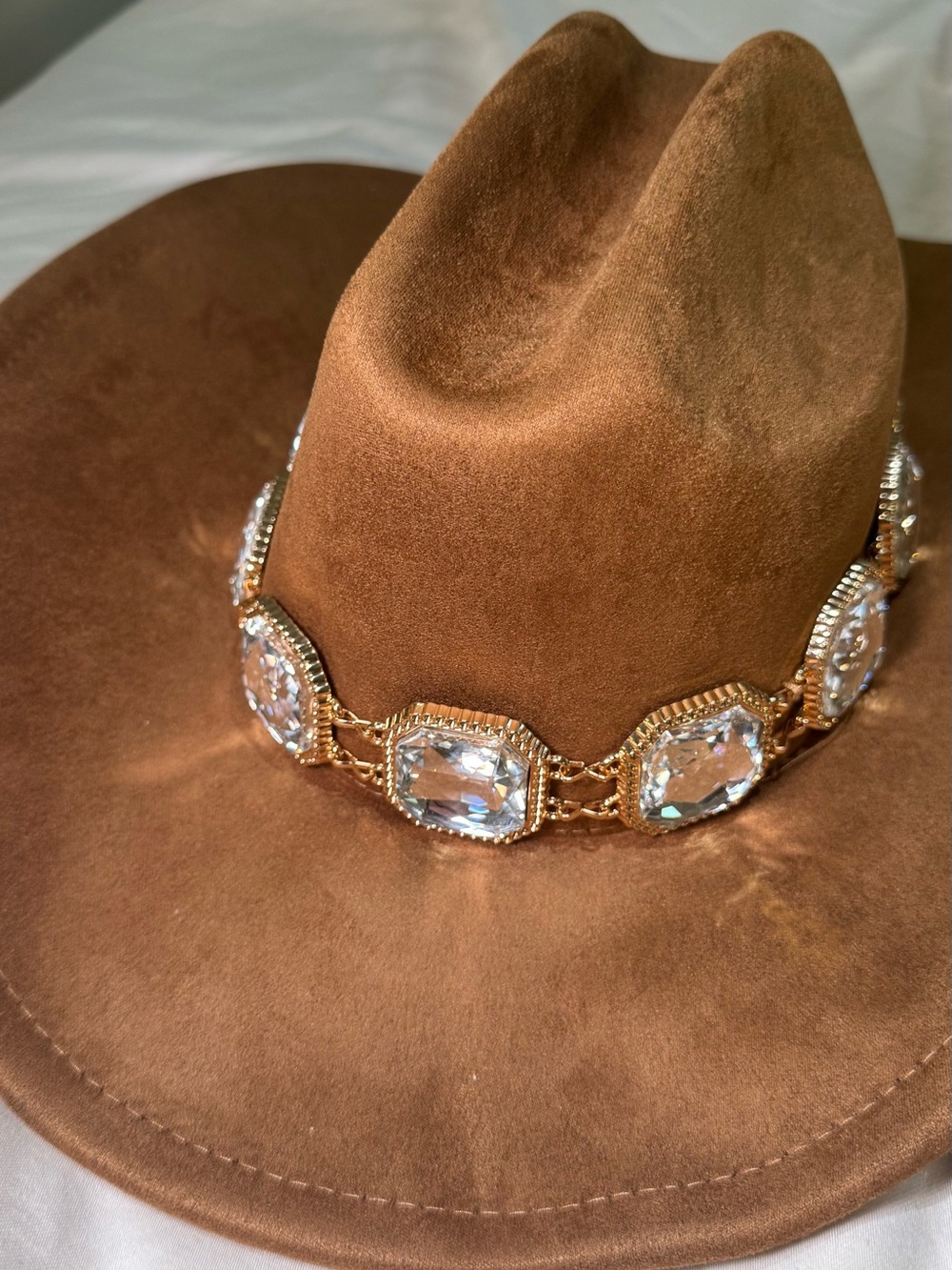 Crystal-Embellished Brown Suede Western Hat cowboy hat festival